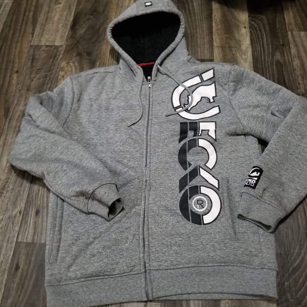 Vintage Y2K Ecko Unltd Full Zip Faux Fur Lined Fleece Rhino Hoodie Size Large